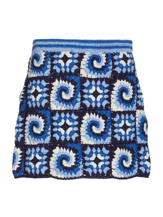 NWT Staud Brazing Cotton Crochet Granny Square Mini Skirt in Acid Cobalt Size XL - Picture 4 of 12